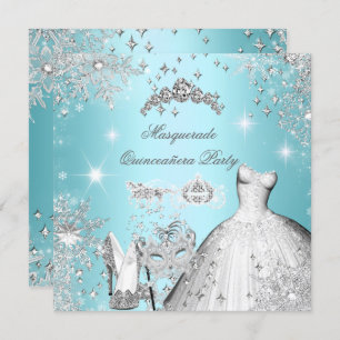 Convites Quinceanera Mascarada Magia Princesa Azul Teal