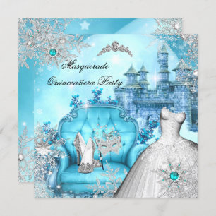 Convites Quinceanera Mascarada Magical Princess Blue Teal