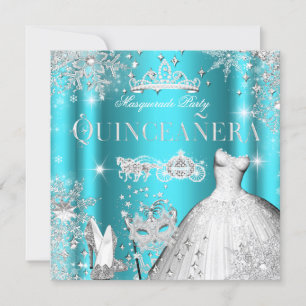 Convites Quinceanera Mascarada Magical Princess Teal