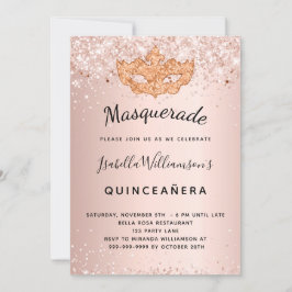 Convites Quinceanera mascarada rosa dourada