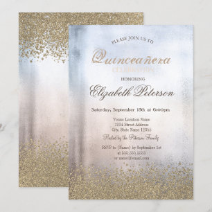 Convites Quinceañera Metálica Moderno Diamantes Ouro Falso