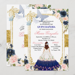 Convites Quinceanera Mexicana Aniversário Pink & Blue Butte
