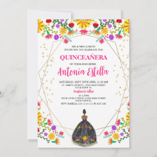 Convites Quinceanera Mexicana Fiesta Black Princess