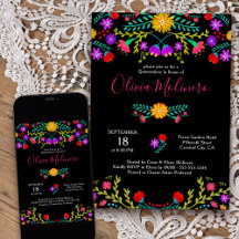 Quinceanera Mexicana Fiesta Colorida Preto Floral