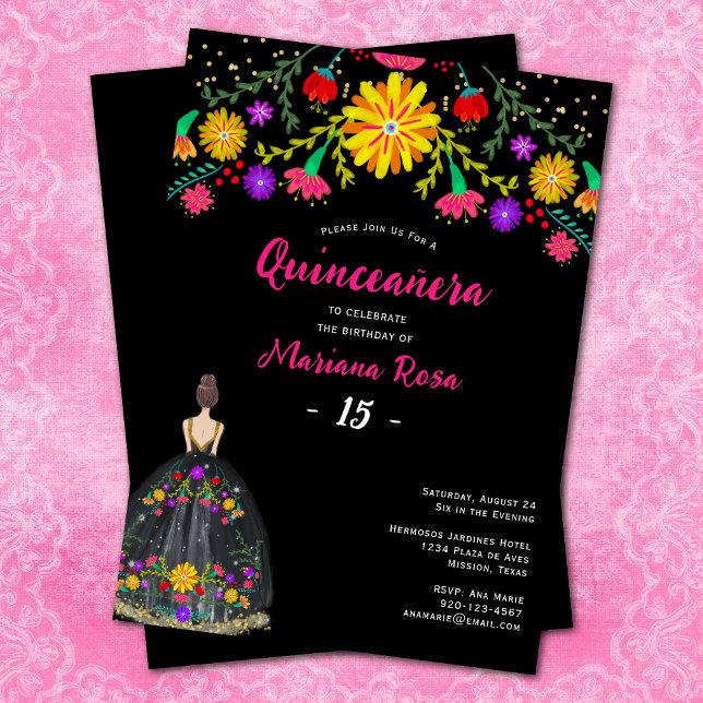 Convites Quinceanera Mexicana Fiesta Floral Birthday (Criador carregado)
