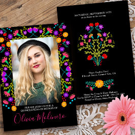 Convites Quinceanera Mexicana Fiesta Floral Black Foto