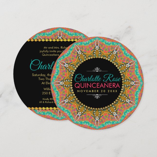 Convites Quinceanera mexicana Pearls Dourado Nascimento de  (Frente/Verso)