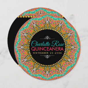 Convites Quinceanera mexicana Pearls Dourado Nascimento de