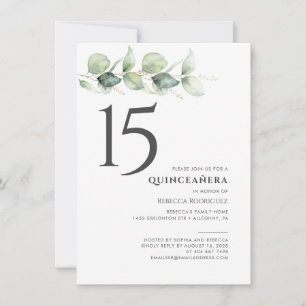 Convites Quinceanera Minimalista de 15 Anos de Eucalipto