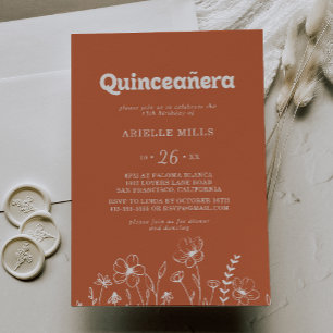 Convites Quinceañera Minimalista de Terracota com Flores Si