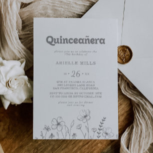 Convites Quinceañera Minimalista Silvestre Cinza