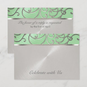 Convites Quinceanera Mint Green e Silver Filigree Swirls