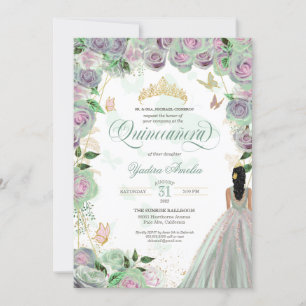 Convites Quinceanera Mint Green Rosas Elegante Borboleta