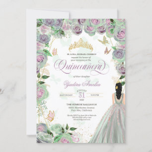 Convites Quinceanera Mint Green Rosas Elegantes Borboleta I