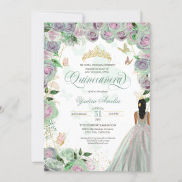 Convites Quinceanera Mint Green Rosas Elegantes Borboleta I