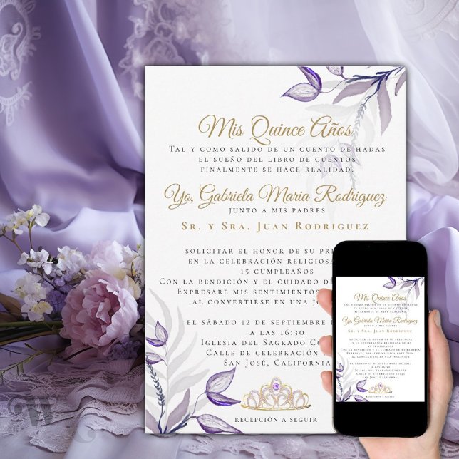 Convites Quinceañera Mis Quince Años Follaje Morado (Criador carregado)