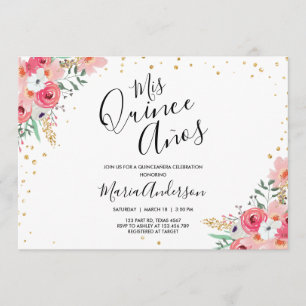 Convites Quinceañera Mis Quince Años Pink Noite Floral