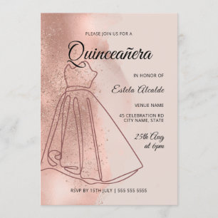 Convites Quinceanera Mis Quince Dusty Rosa Dourado Elegante