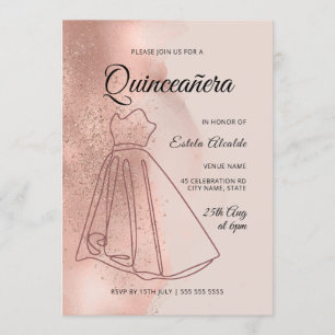 Convites Quinceanera Mis Quince Rosa Dourado Elegante