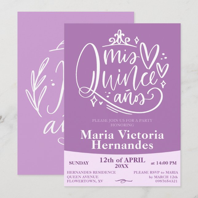 Convites Quinceañera - modelo (Frente/Verso)