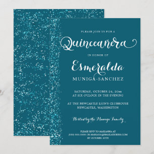 Convites Quinceanera Moderna Azul Silver