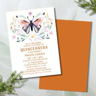 Convites Quinceañera Moderna Borboleta Rosa Púrpura Flora