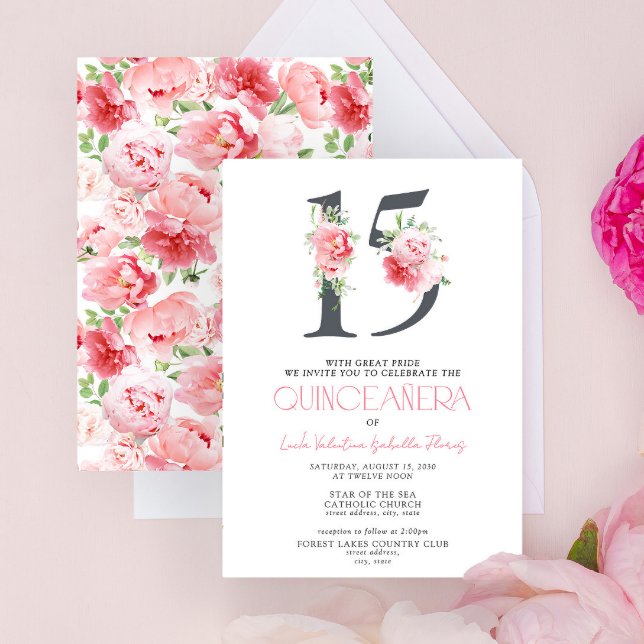 Convites Quinceañera Moderna Elegante Rosa 15 (Criador carregado)