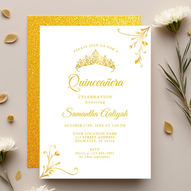 Convites Quinceanera Moderna Minimalista Dourada (Criador carregado)
