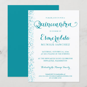 Convites Quinceanera Moderna Turquesa Teal Silver