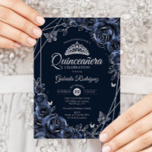 Quinceanera Navy Silver Floral