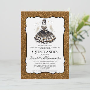 Convites Quinceañera negra e Dourada