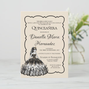 Convites Quinceañera negra e Dourada