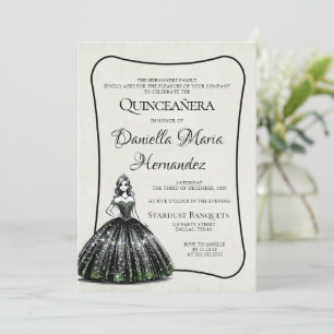 Convites Quinceañera Negra e Verde