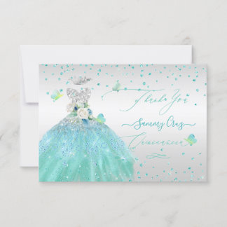 Convites Quinceanera Obrigado Glitter Silver Turquois