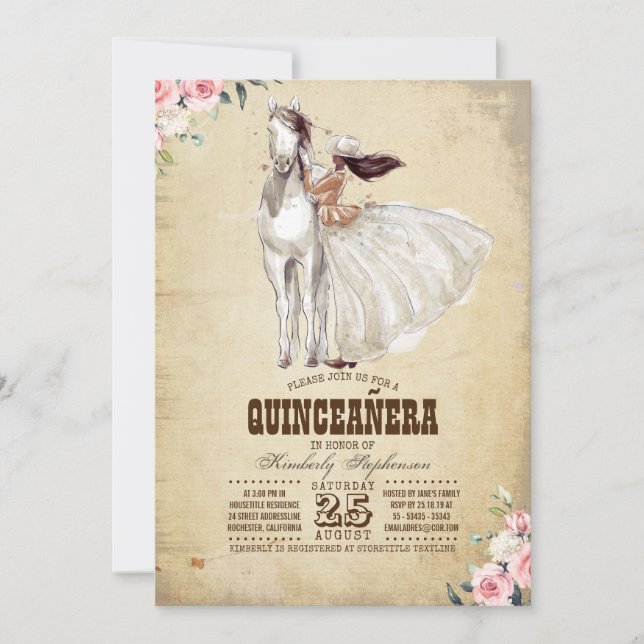 Convites Quinceañera Ocidental - Aniversário de 15 (Frente)
