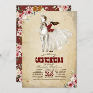 Convites Quinceañera Ocidental Burgundy - Aniversário 15