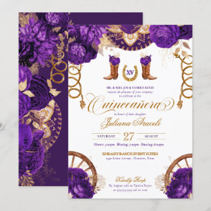 Convites Quinceanera Ocidental do Rosa Roxo Dourado