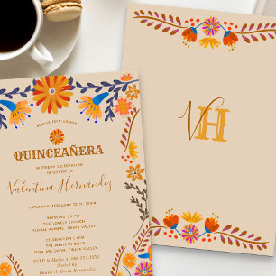 Convites Quinceanera Ocidental Floral Mexicana e Massa