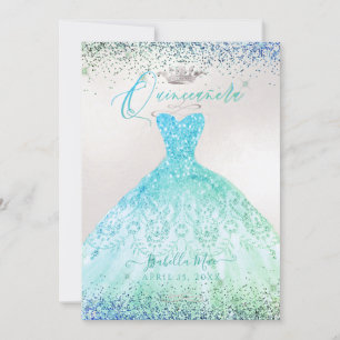 Convites Quinceanera Ombre Aqua Green Glitter