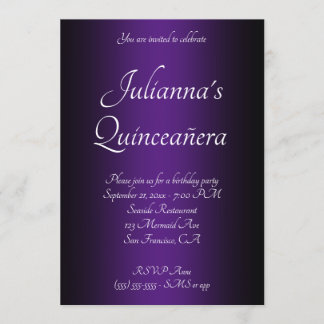 Convites Quinceañera, Ombre Real Negro e Roxo Elegante