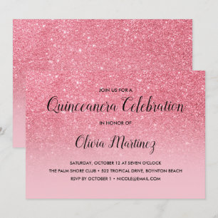 Convites Quinceañera, Ombre Rosa Brilhante