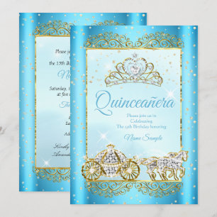 Convites Quinceanera Ouro Azul conto de fadas Cinderela
