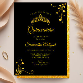 Convites Quinceanera, Ouro Negro moderno minimalista