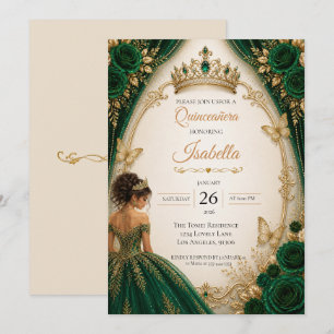 Convites Quinceañera Ouro Verde Esmeralda