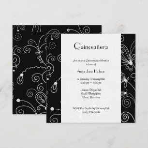 Convites Quinceanera - Padrão Enrolado, Enroscados - Preto