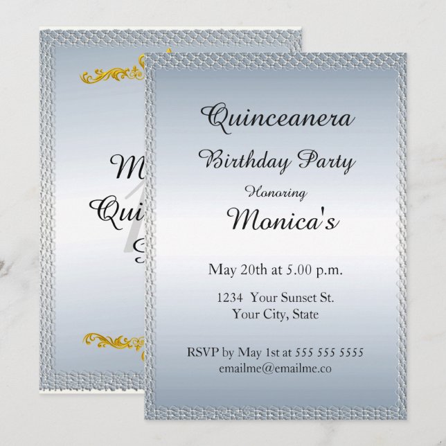 Convites Quinceanera Pale Blue Festa de aniversário 2 Convi (Frente/Verso)