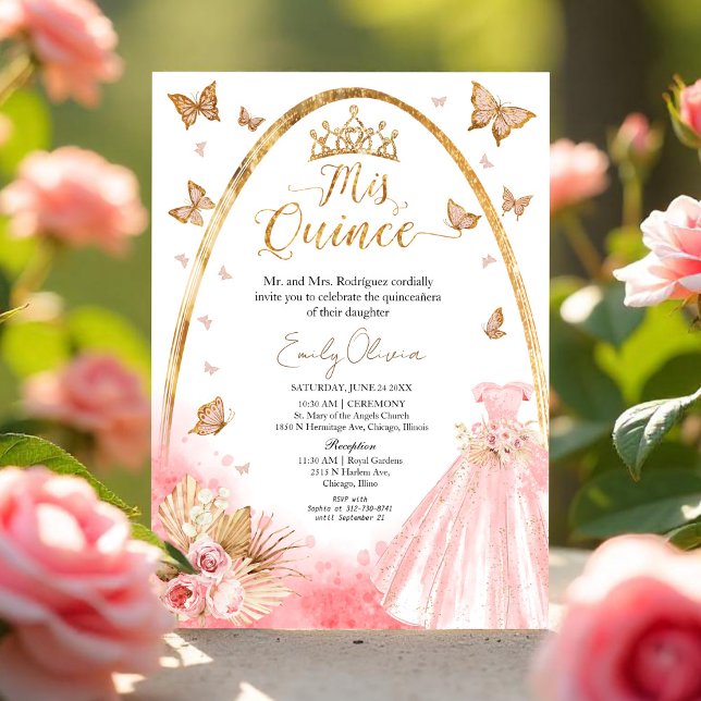 Convites Quinceanera, palha-rosa, brilhante (Criador carregado)