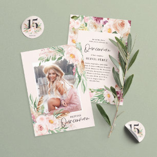 Convites Quinceañera pálida, rosa-pálido, aniversário de fo