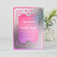Quinceañera Papel Picado Gradação Prata Rosa Rosa