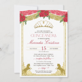 Convites Quinceañera para rosas vermelhas e Dourados Cavalo